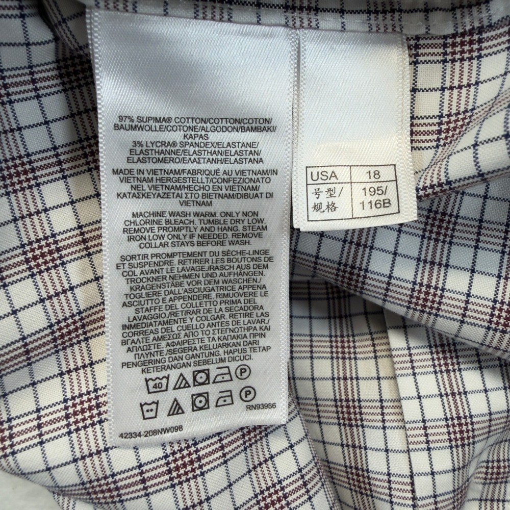 Brooks Brothers Mens 18 34 Traditional Dress Shirt Brown Check Non Iron - Picture 7 of 7